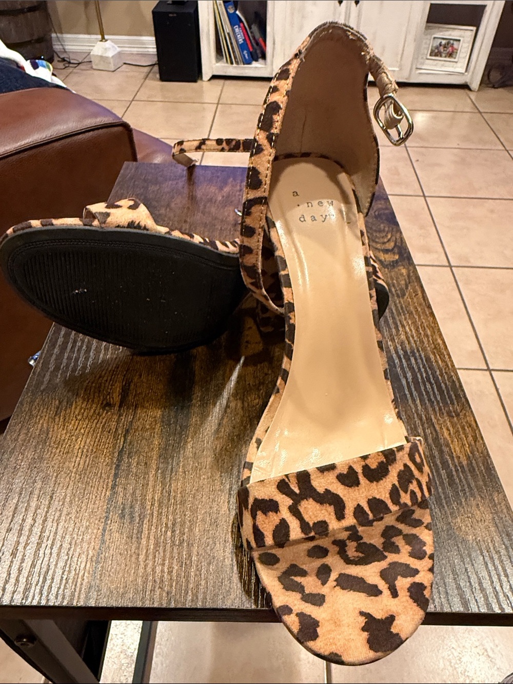 a new day Leopard Print Ankle-Strap Block Heels - Brown/Black